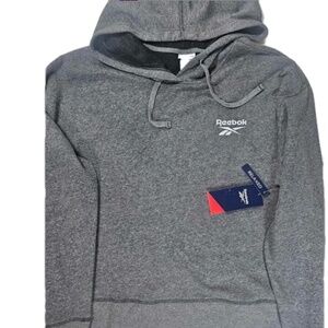 Reebok Hoodie Womens XL Gray Fleece Pullover Hooded Logo Relaxed Fit Cropped NEW